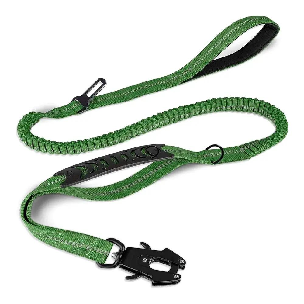 Dog leash AdTec green paracord with frog buckle, tactical hand-hold design and secure clip for dogs outdoors.