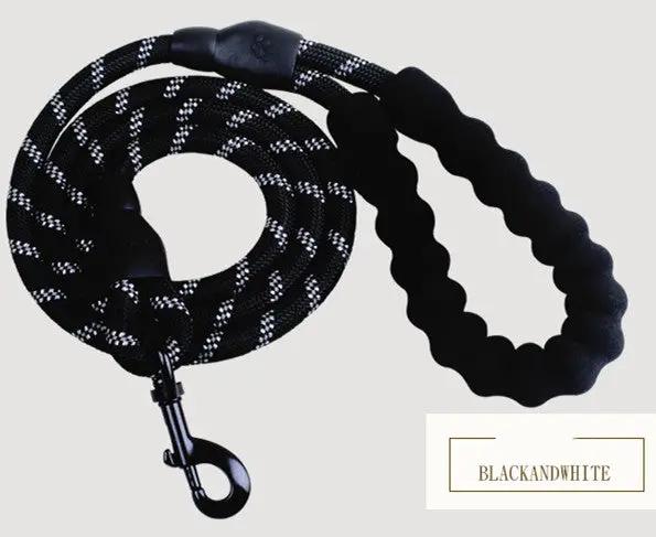 Reflective nylon dog leash by AdTec, black with white reflective pattern and metal clasp for walking and training