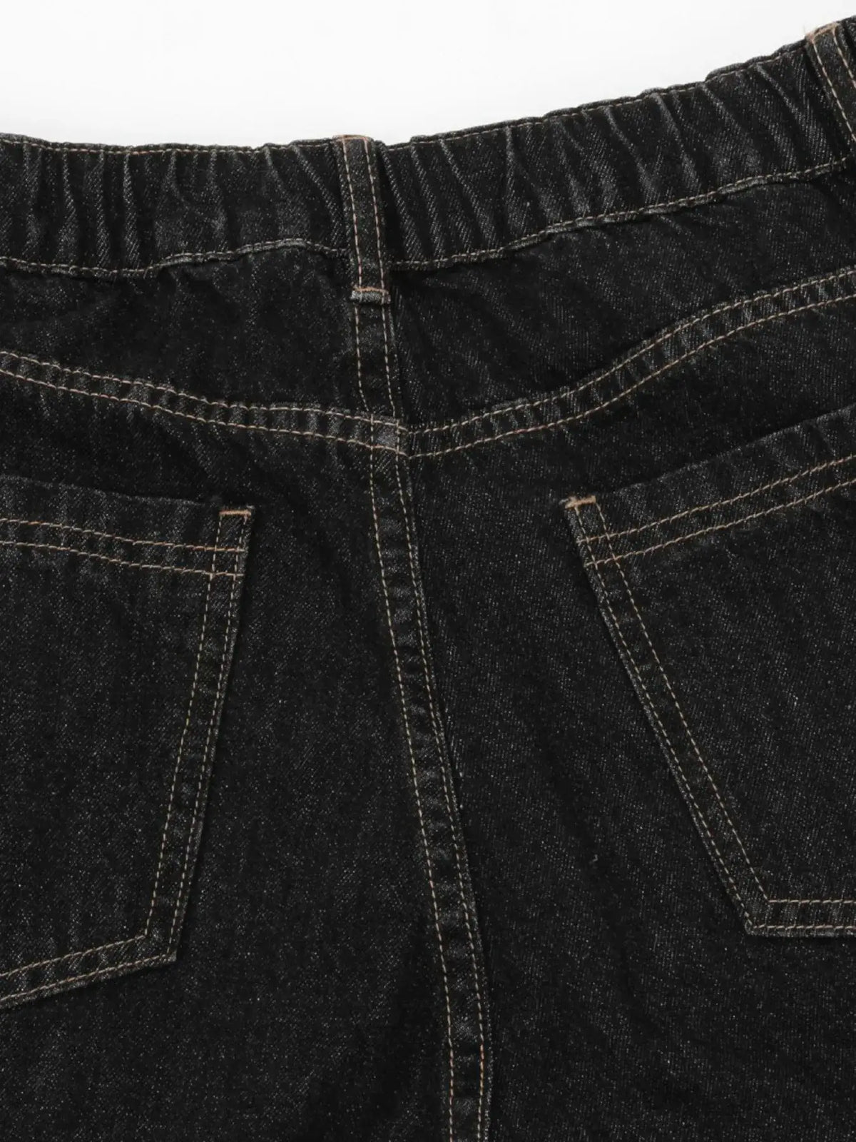 Casual men's wide-leg cotton denim shorts in dark indigo with contrast stitching, belt loops, and back pockets.
