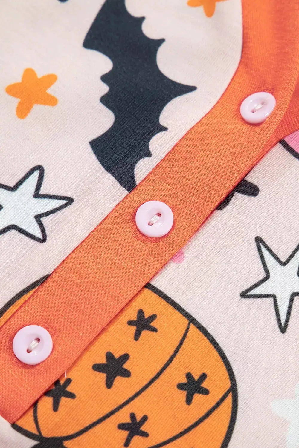Halloween pumpkin print long sleeve home wear lounge set with orange placket and pink buttons