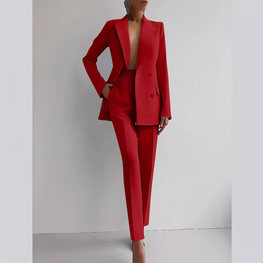 Ensembles décontractés pour femme : veste à manches longues et pantalon coupe slim, tenues d'affaires