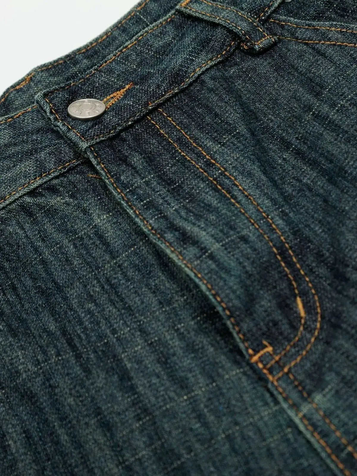 Mens Relaxed Fit Denim Shorts in dark indigo denim with copper stitching by Trendsi