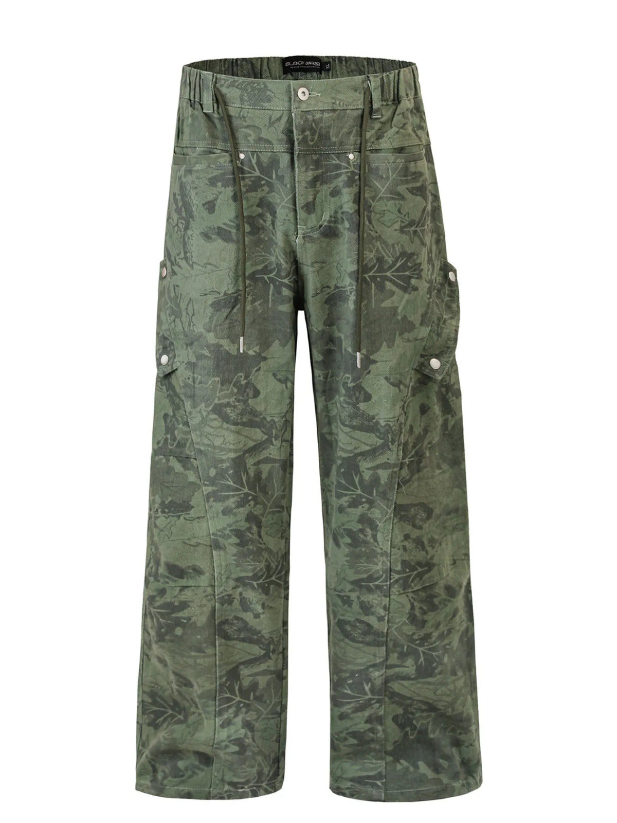 Men's camo print cargo pants by Trendsi with drawstring waist and multiple pockets