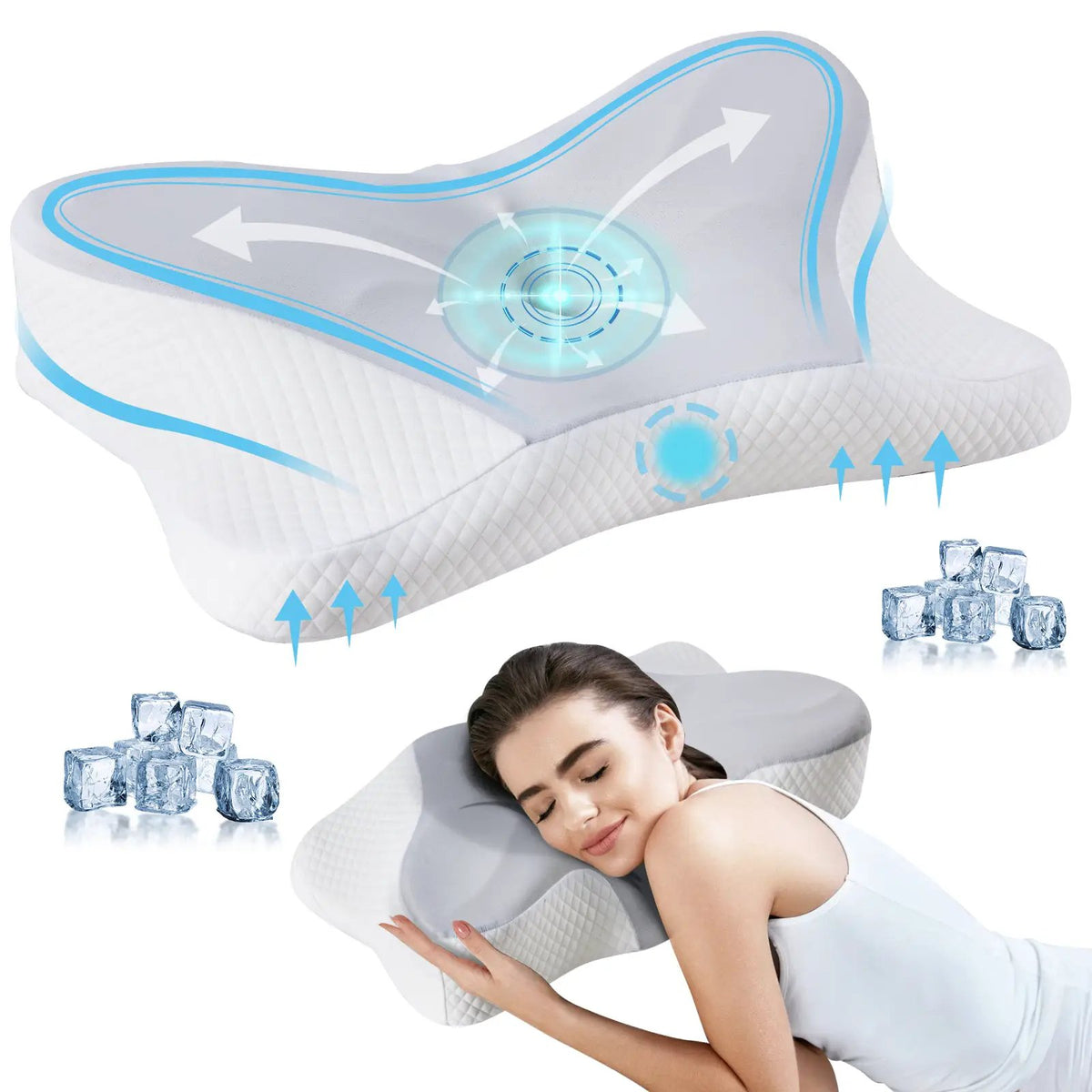 Memory foam cooling pillow set, AdTec 2-pack with neck support for side sleepers