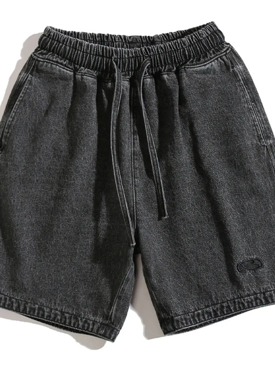 Men's plus-size drawstring denim shorts, charcoal gray, relaxed fit by Trendsi