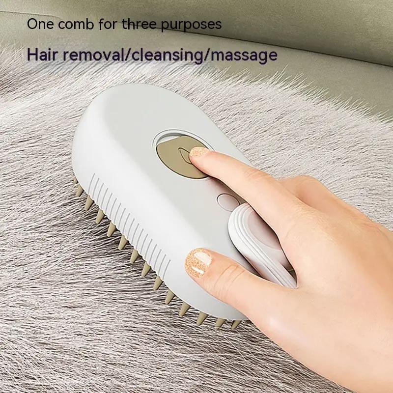 AdTec Cat Steam Brush 3-in-1 electric pet grooming brush, white body with beige bristles