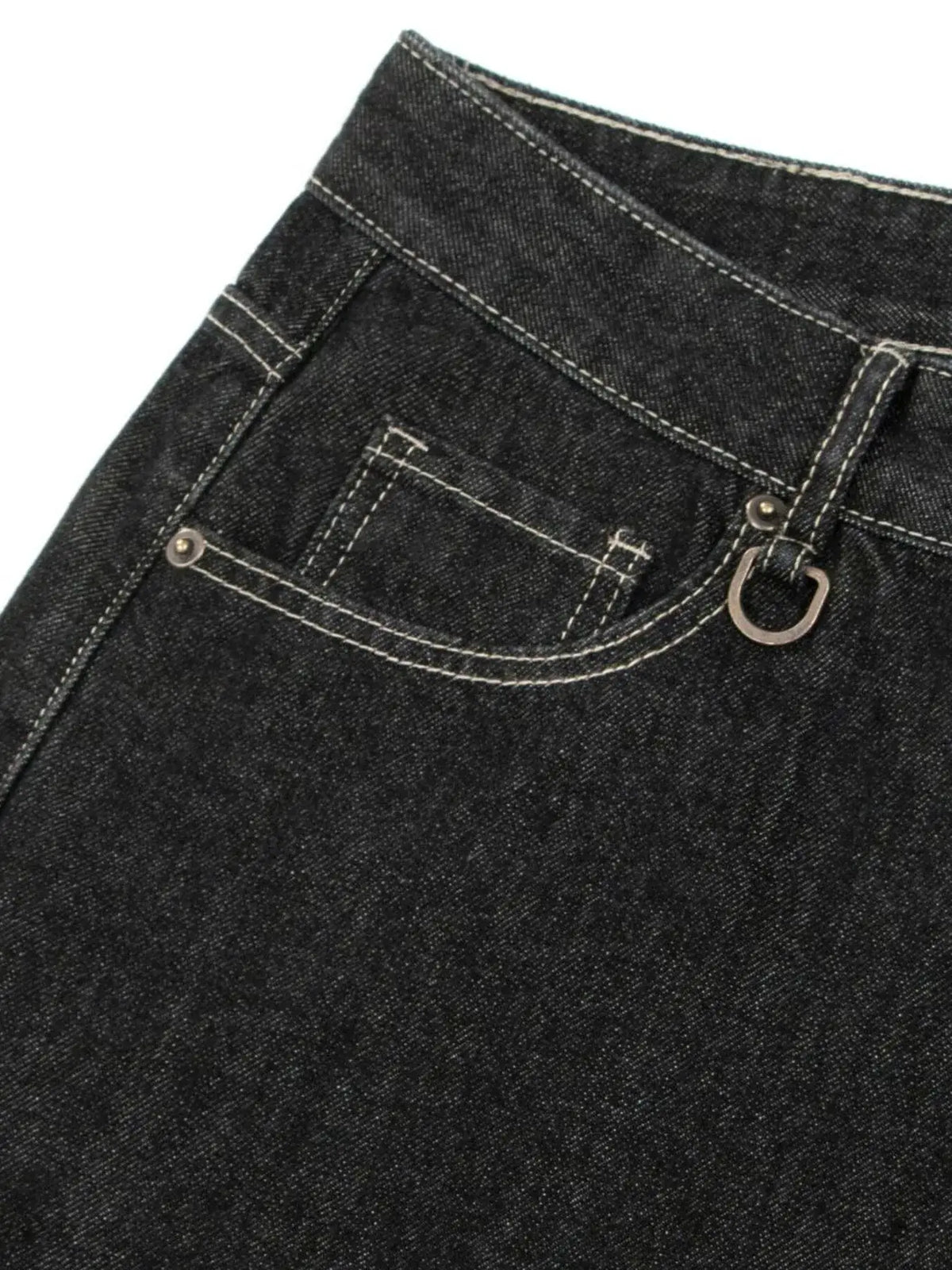 Men's wide-leg denim shorts in dark indigo cotton-stretch with contrast white stitching and pockets