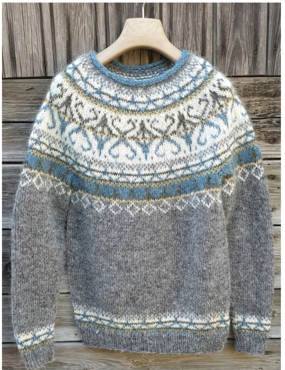Pull en tricot épais à col rond imprimé numérique 3D