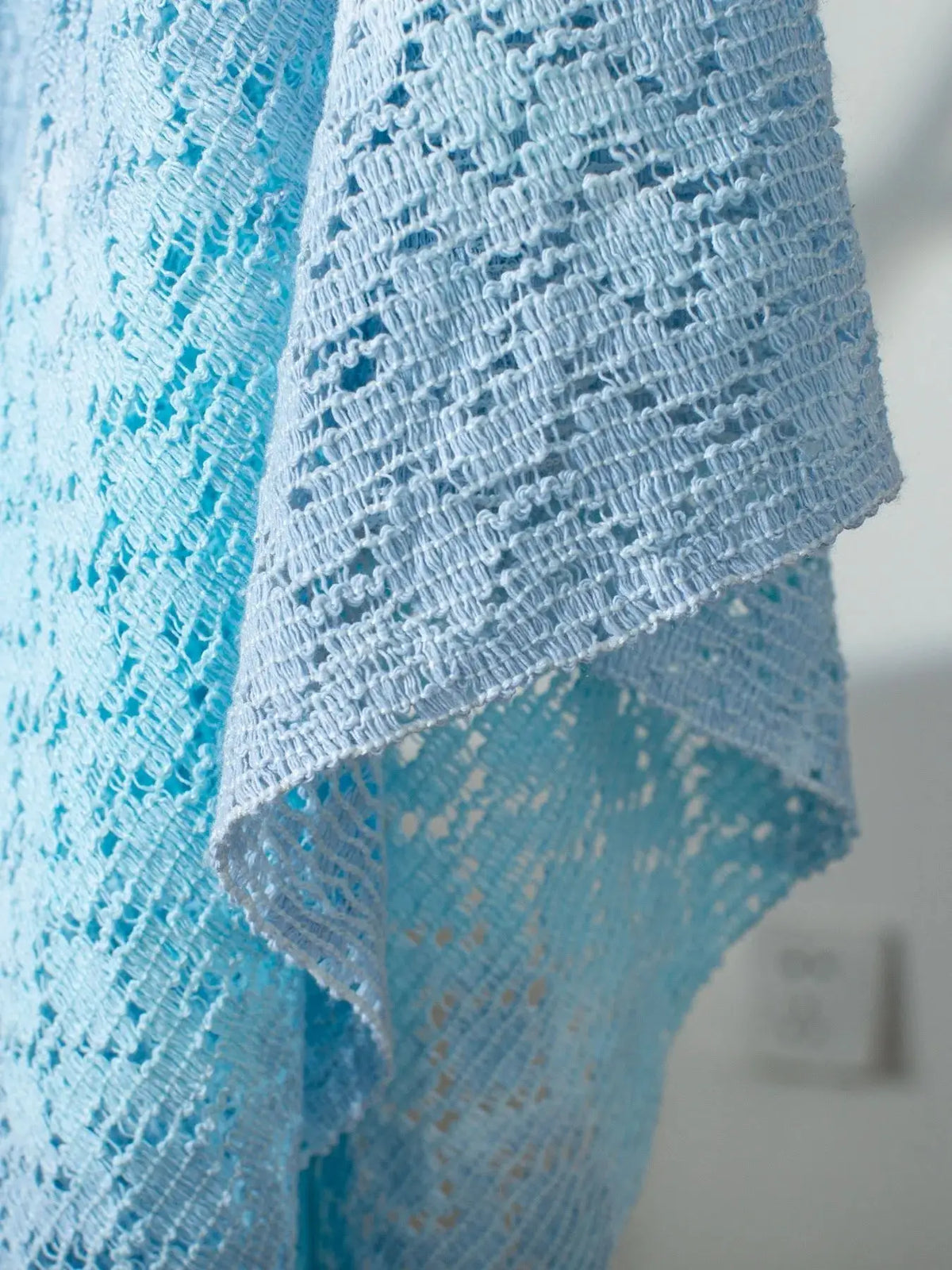Lightweight Gradient Openwork Knit Tassel Beach Cover Up in blue gradient