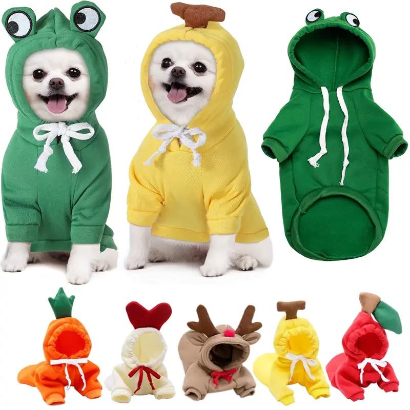 Eight-piece dog hoodies and fruit-themed outfits set for small dogs in green, yellow, orange fleece