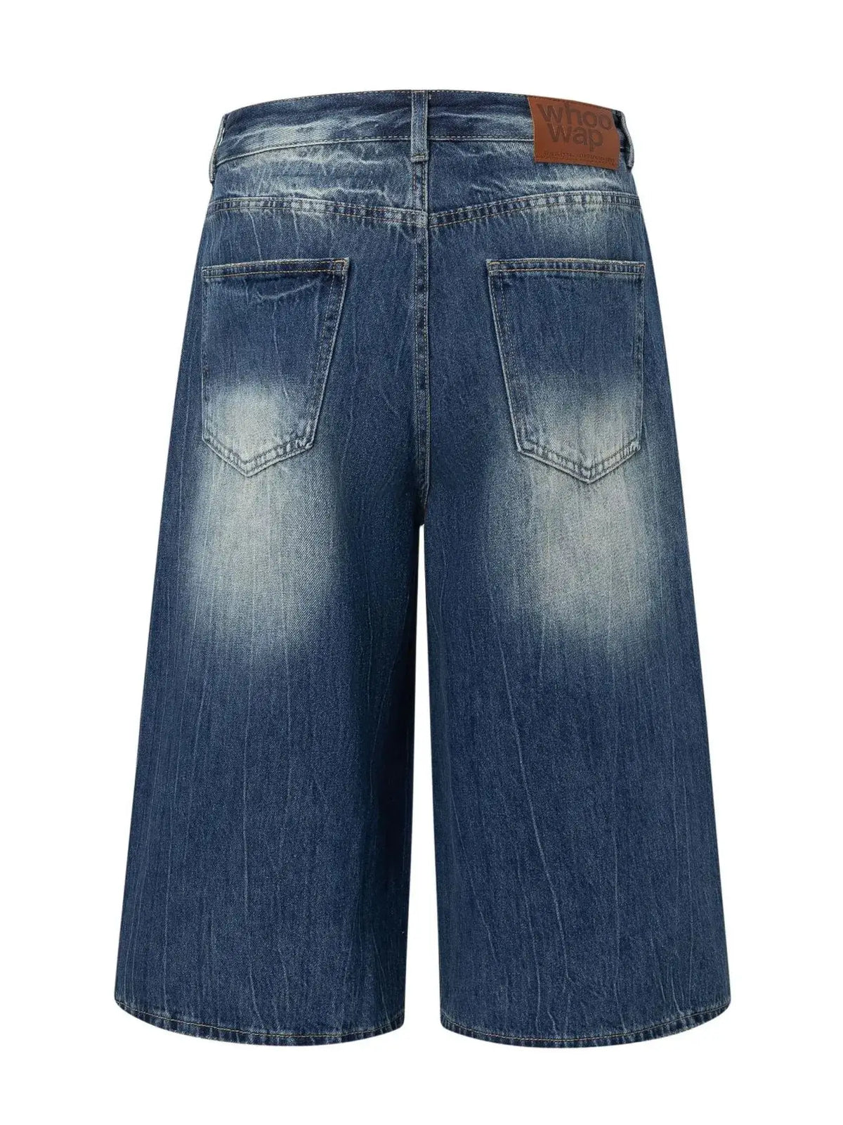 Men's washed denim Bermuda shorts, pure cotton, relaxed fit, blue with back pockets, Trendsi