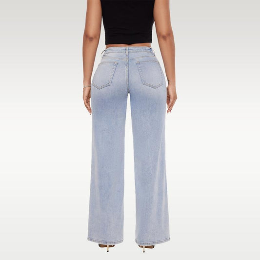Mid-to-low-rise High-elasticity Soft Hip-lifting Wide-leg Straight Denim Jeans