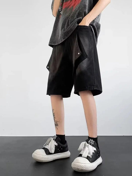 Men's plus-size washed denim shorts with soft cotton-stretch pockets in black