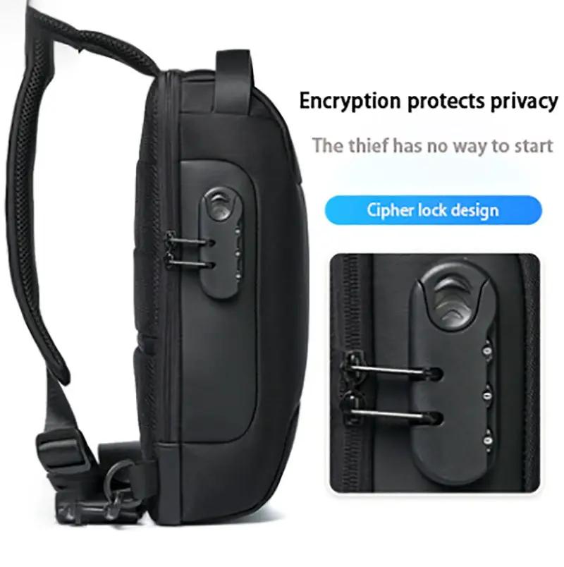 Anti Theft Oxford Chest Bag in black with padded laptop sleeve and zip pockets