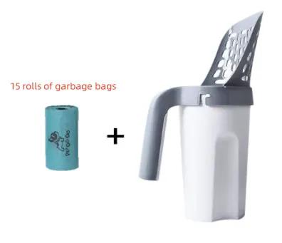 AdTec large-capacity toilet bucket with removable, washable integrated litter scoop in white and gray.