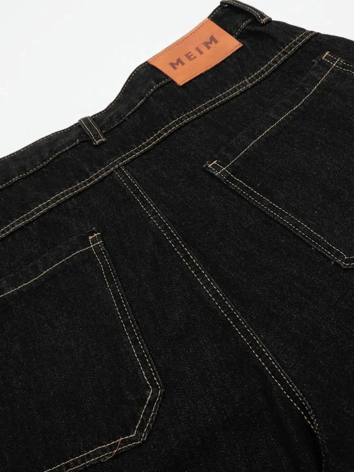 Mens wide-leg cotton denim shorts with breathable contrast stitching, Meim brand, dark indigo