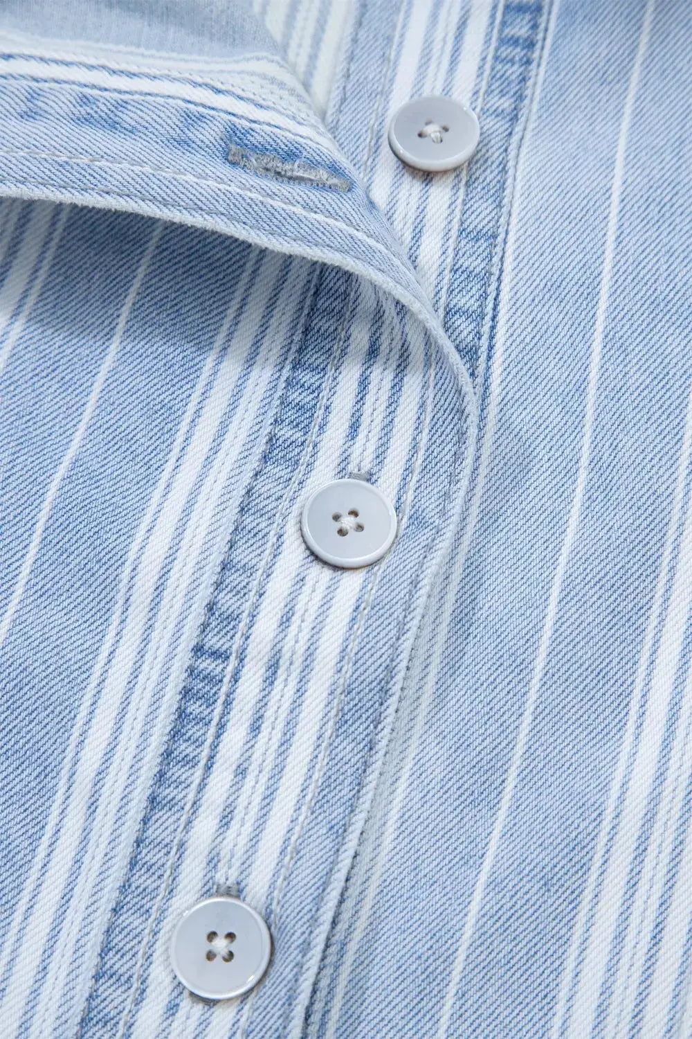 Trendsi striped denim shacket with white buttons and light blue stripes