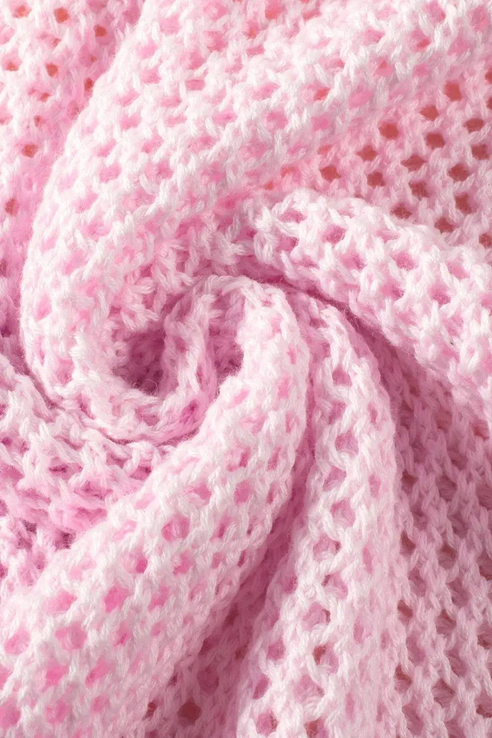 Lightweight pink openwork floral knit cover-up top, round neck