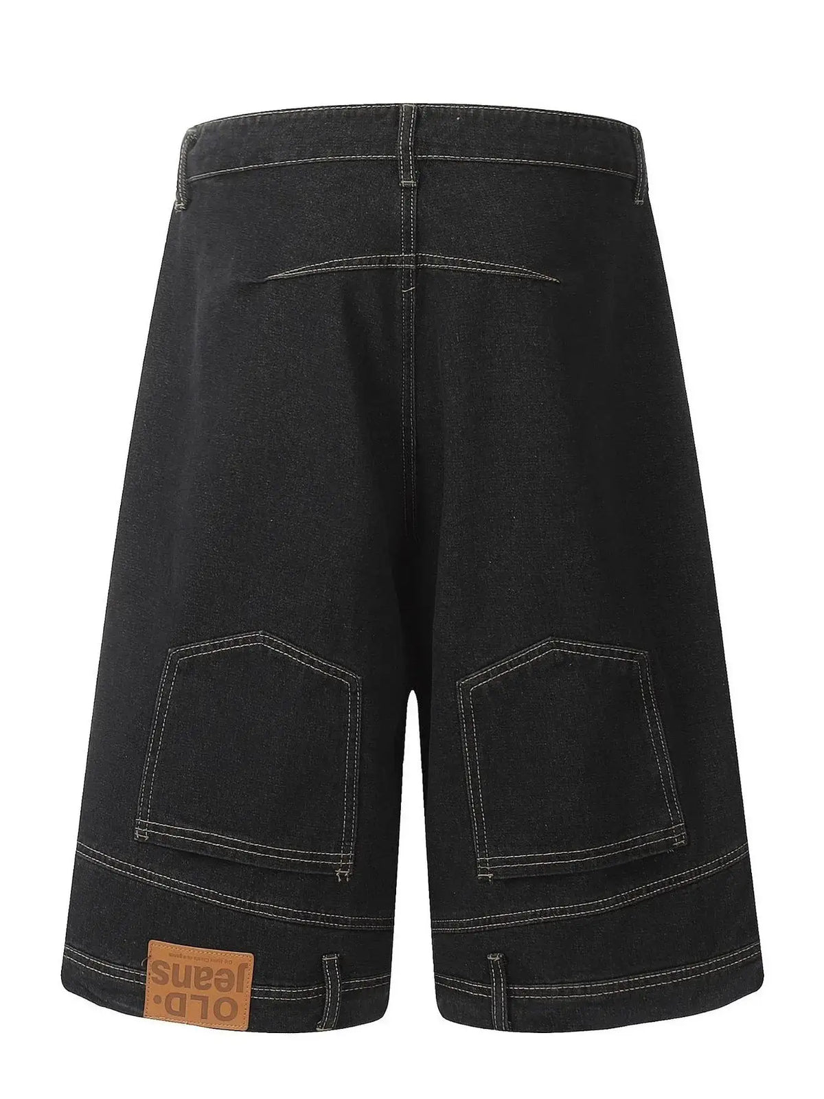 Men's Classic Loose Fit Washed Denim Shorts with Breathable Stretch; dark denim, back pockets, contrast stitching.