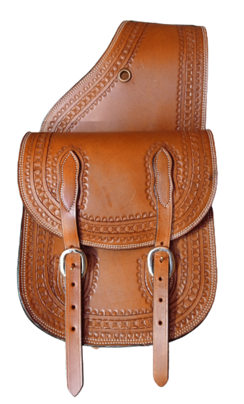 Genuine Leather Western Trail Tooling Carving Horse Saddle Bag