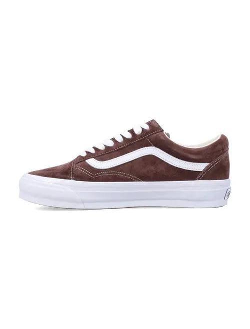 Vans brown suede men's sneakers with white side stripe and white sole