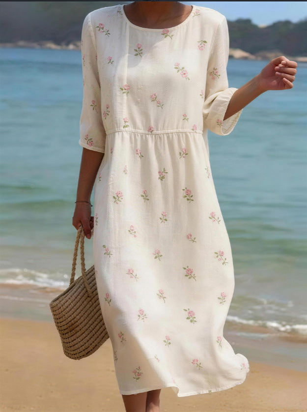 Robe imprimée à manches longues et col rond pour femme