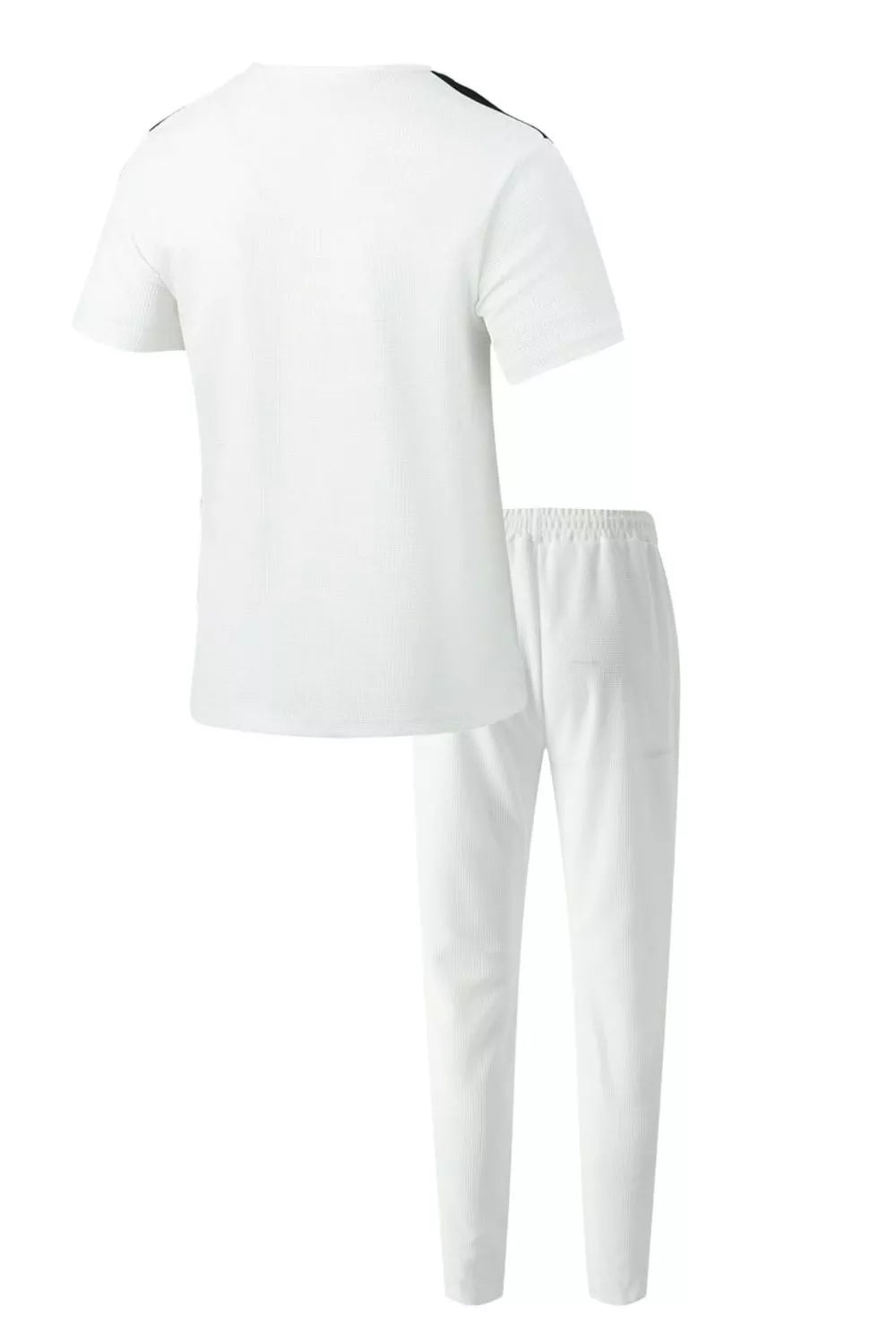 Trendsi men's white lace-up front top and pants casual set, plus size (2-piece)