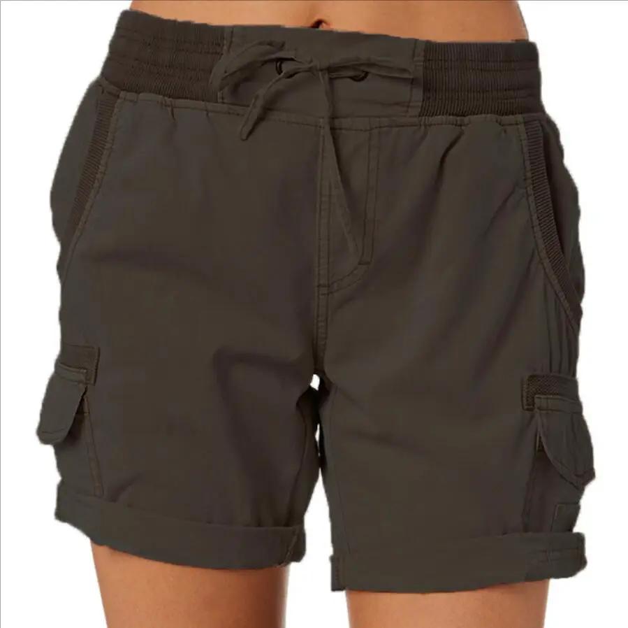 AdTec lightweight olive women's cargo shorts with drawstring waist and deep cargo pockets