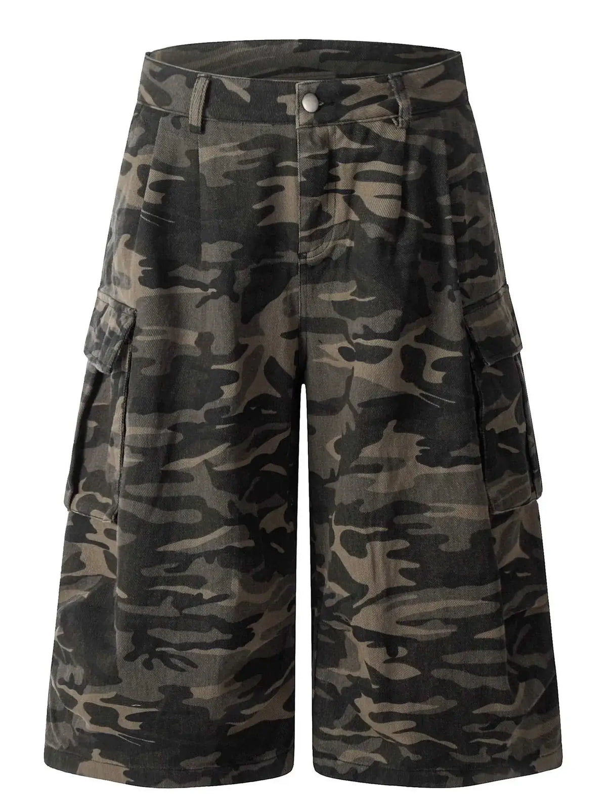 Men's camouflage cargo shorts, plus size, cotton-polyester blend, with side cargo pockets, Trendsi