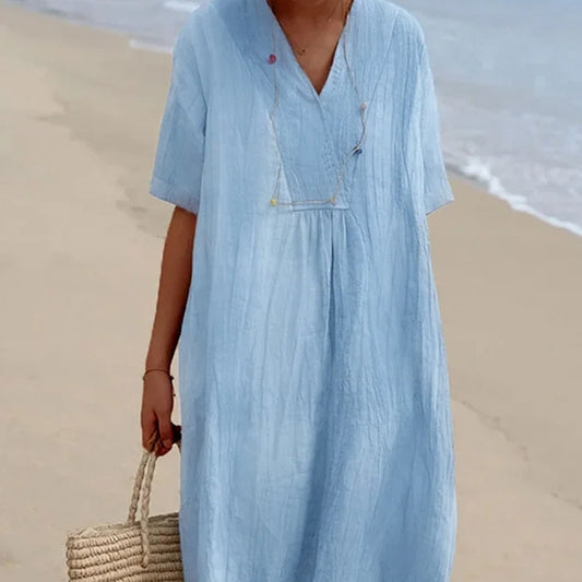 Vestido informal de algodón y lino para mujer