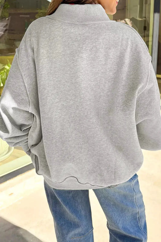 Reversible Halloween Graphic Mock-Neck Tunic Sweatshirt, gray oversized back view