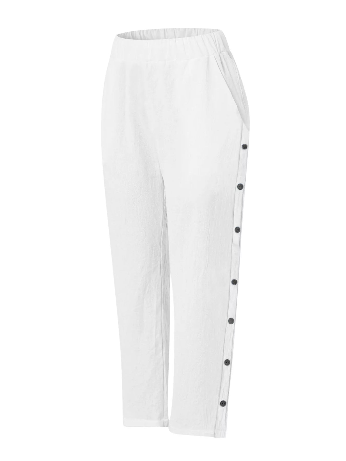 Trendsi full-size side-button decor pants, white plus-size trousers with pockets.