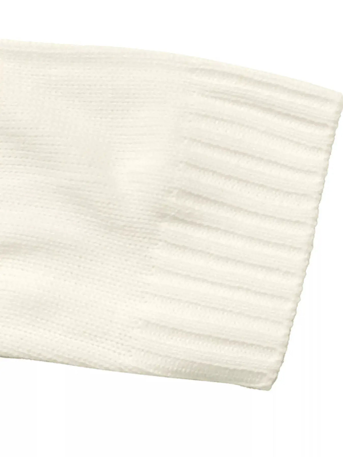 Bow Graphic Round Neck Acrylic Sweater fabric close-up in white ribbed knit