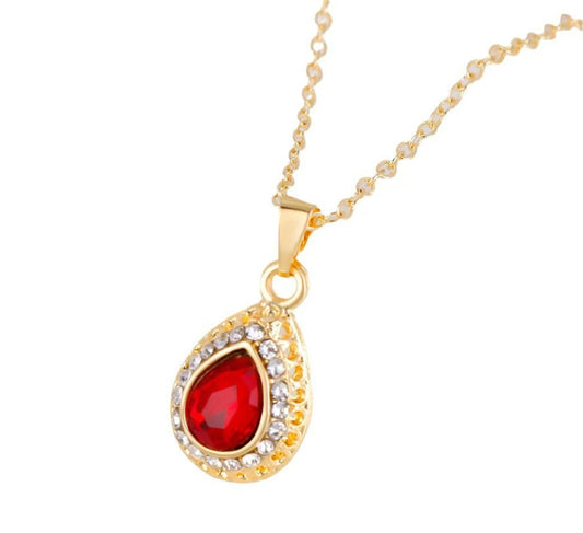 Exquisito Conjunto de Joyas de Tres Piezas: Collar y Pendientes de Aleación Multicolor en Forma de Gota de Agua