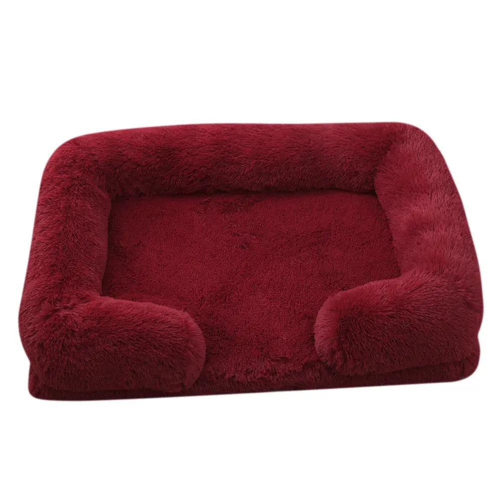 AdTec plush round dog bed in red faux fur, cozy winter-style pet bed with soft fluffy sides and roomy interior.