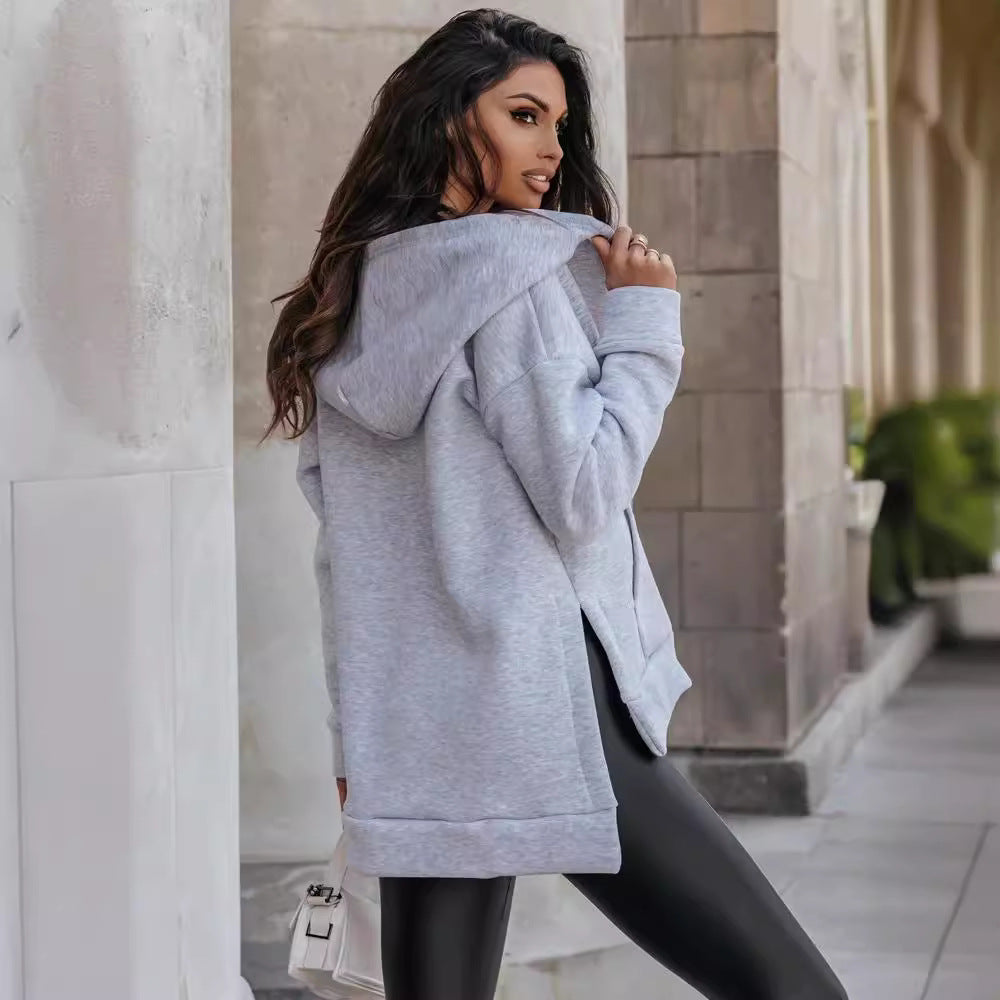 Sweat à capuche zippé décontracté et ample pour femmes