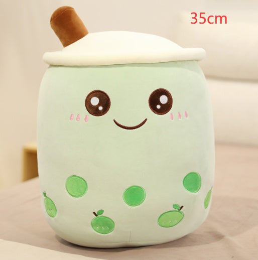 Peluche Boisson Fruitée Mignonne en Forme de Fraise Lait Thé Peluche Jouet Tasse à Thé Boba Oreiller Coussin Thé aux Perles Cadeau pour Enfants