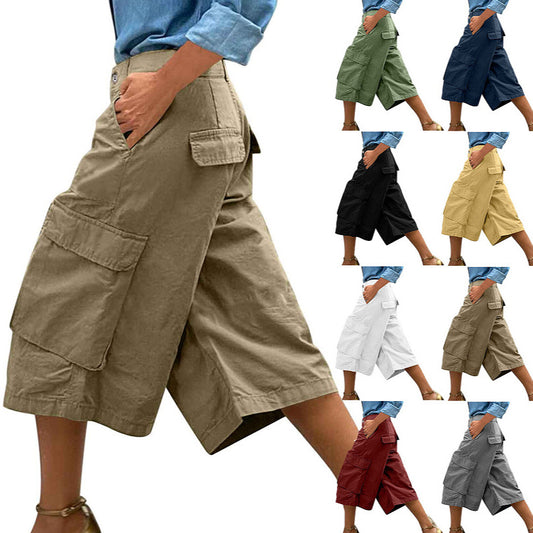 Pantalones de Trabajo Tridimensionales con Múltiples Bolsillos y Largo de 7/8
