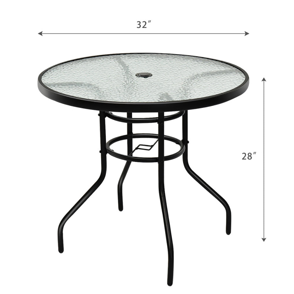 Mesa redonda de 32 pulgadas para patio, de cristal templado y estructura de acero