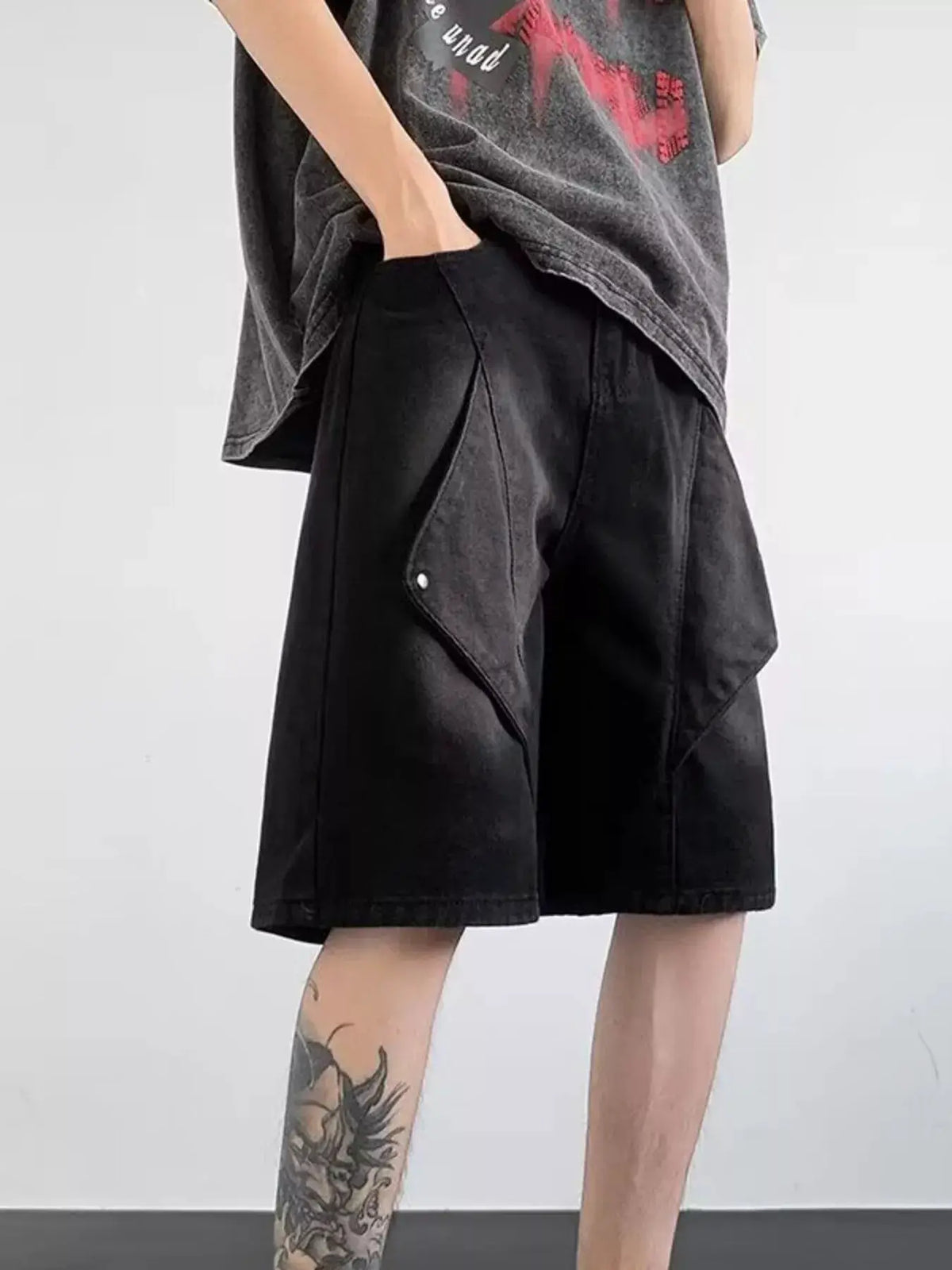 Mens Plus Size Washed Denim Shorts with Soft Cotton Stretch Pockets in black