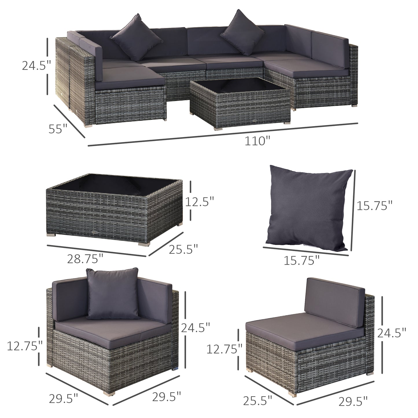 7 Piece Wicker Patio Furniture For Backyard Outdoor Sectional Sofa