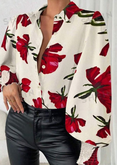 Chemise à manches lanternes imprimée