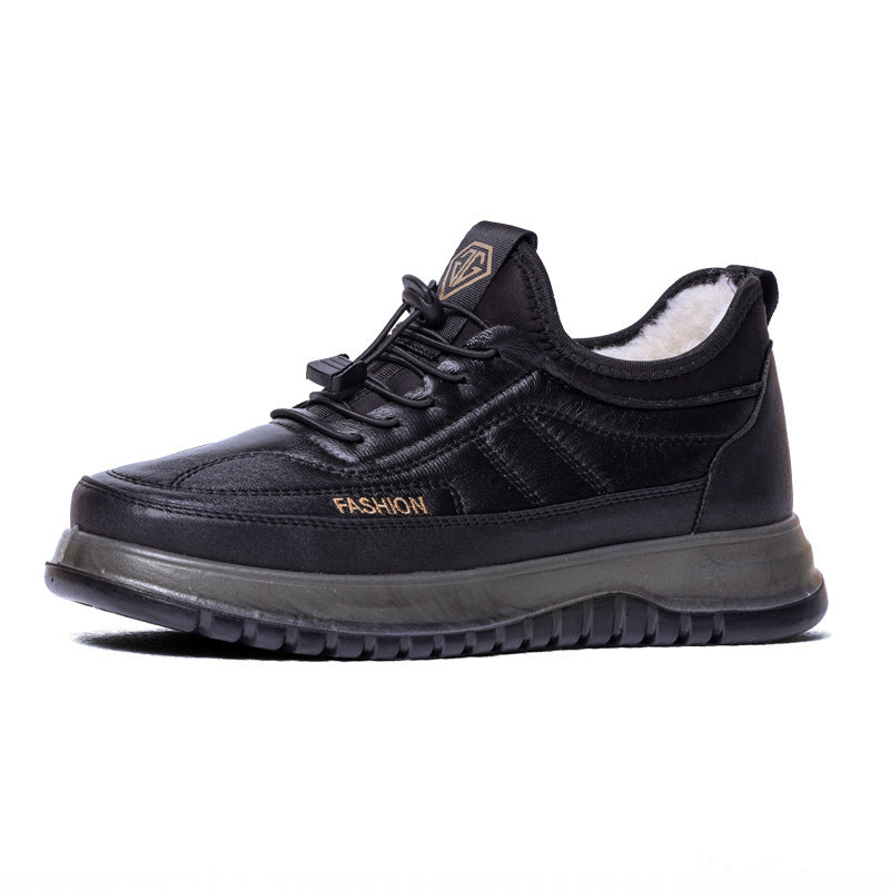 Sheep Wool Fleece-Lined Cotton Shoes, black AdTec sneakers with fleece lining