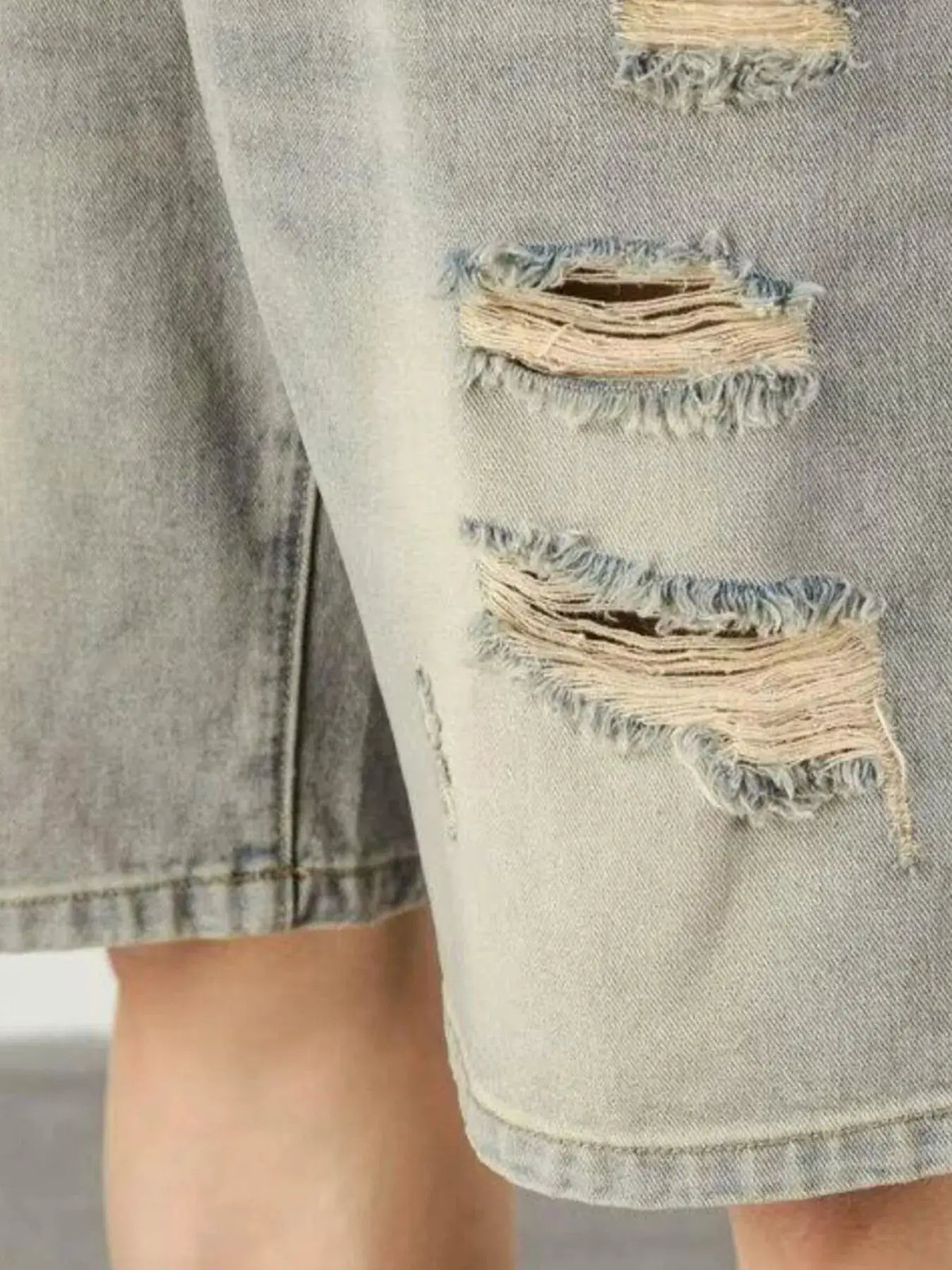 Men's distressed denim shorts, light-wash plus-size, relaxed cotton fit, Trendsi.