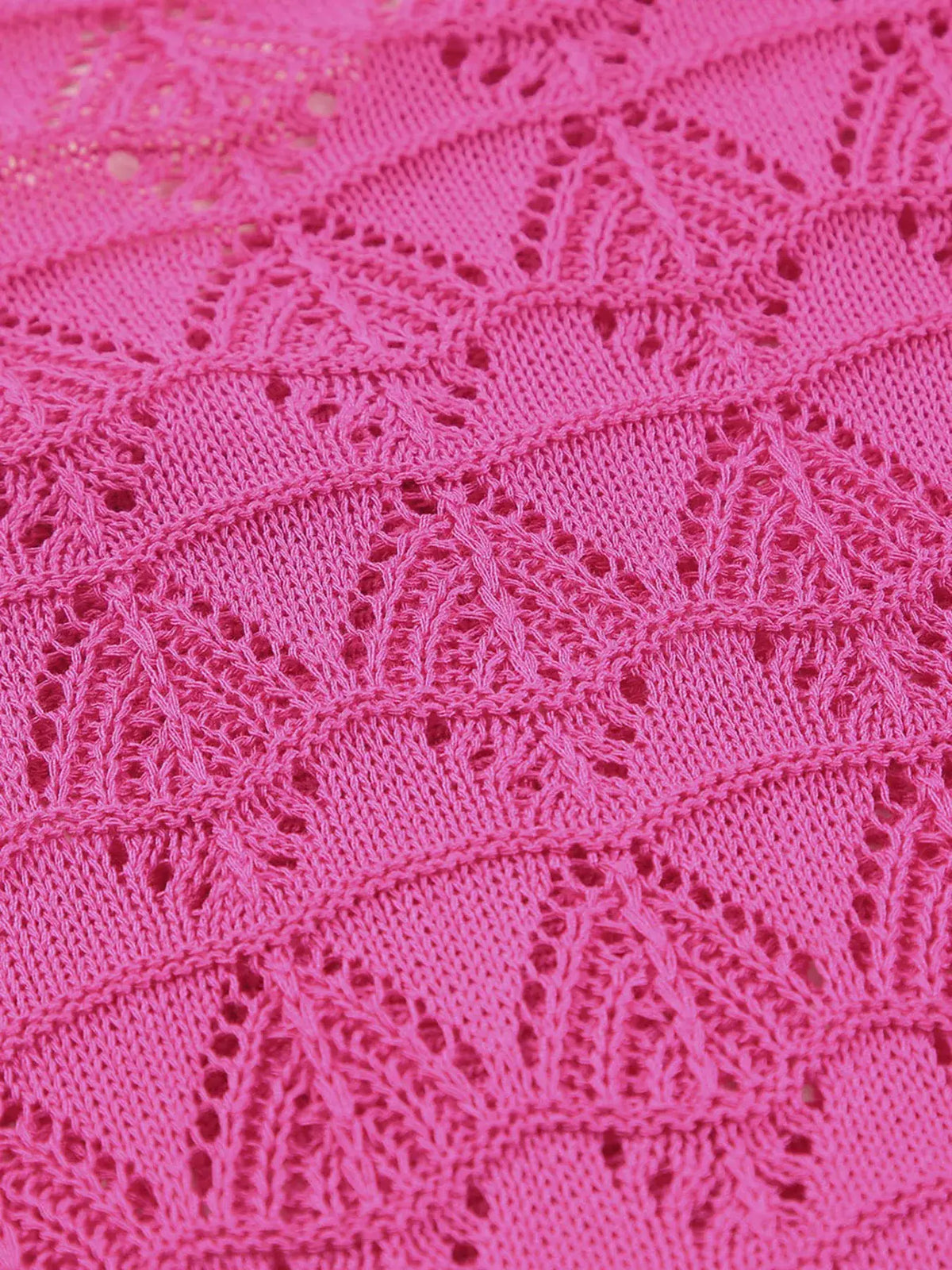 Button-front openwork cardigan by Trendsi in bright pink knit with textured stretch detail