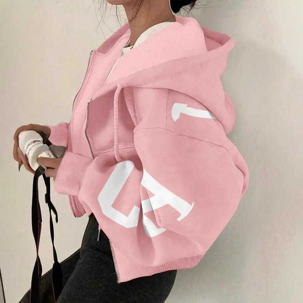 AdTec pink soft full-zip hoodie with oversized sleeves and white sleeve graphic