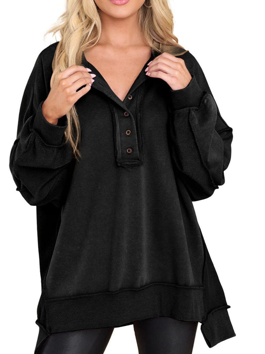 Nueva blusa de color liso con cuello redondo para mujer