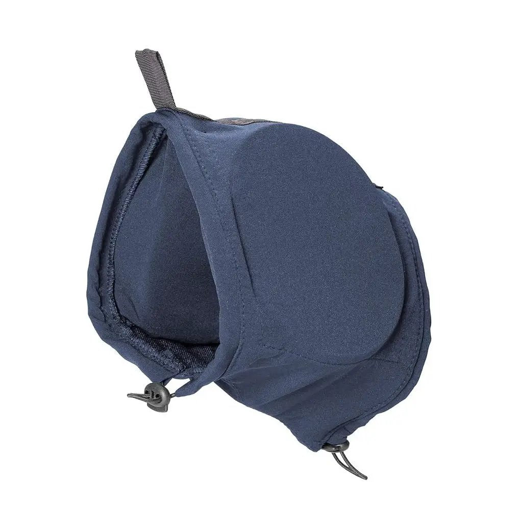 Dog earmuffs for hearing protection by AdTec, navy blue fabric with adjustable strap.
