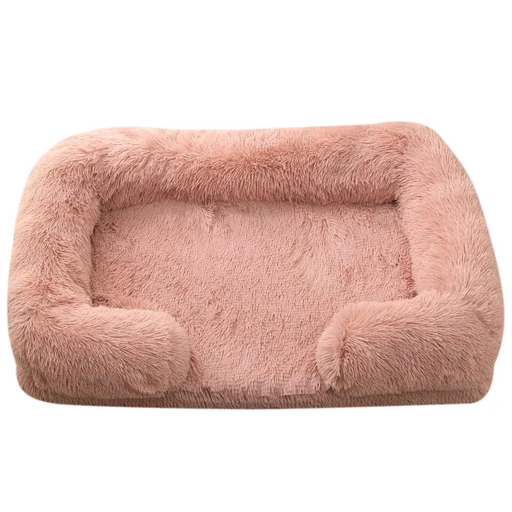 Plush round pet bed by AdTec in soft pink faux fur