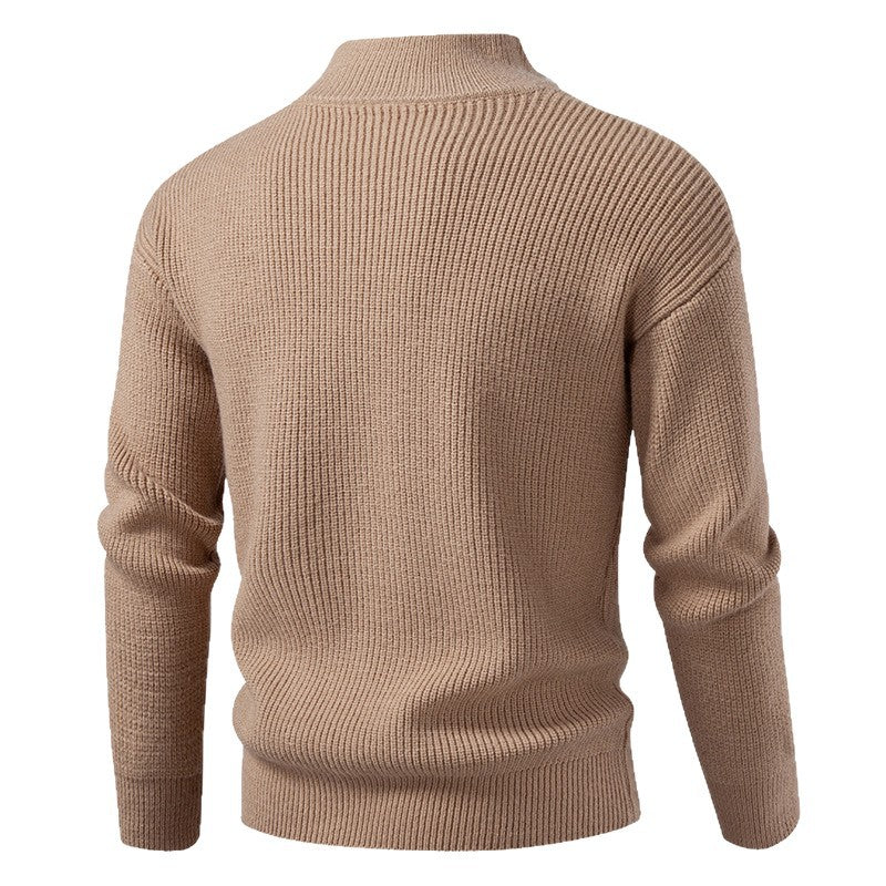 Men's zipper cardigan sweater coat in beige knit by AdTec back view